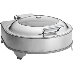 Chafing Dish Electric Heating Round Glass Lid Stainless Steel 6 Litres | Adexa AD6002