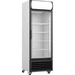 Commercial Single Bottle Cooler Upright 370 Litres Fan Assisted Cooling Hinged Glass Door Black&White | Adexa GDR333