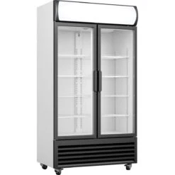 Commercial Twin Bottle Cooler Upright 730 Litres Fan Assisted Cooling Hinged Glass Doors Black&White | Adexa GDR444