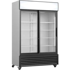 Commercial Twin Bottle Cooler Upright 706 Litres Fan Assisted Cooling Sliding Glass Doors Black&White | Adexa GDR555